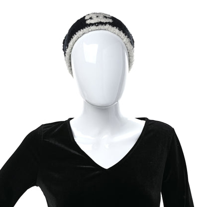 Chanel Cashmere Silk CC Beanie Hat Black White 2 of 6