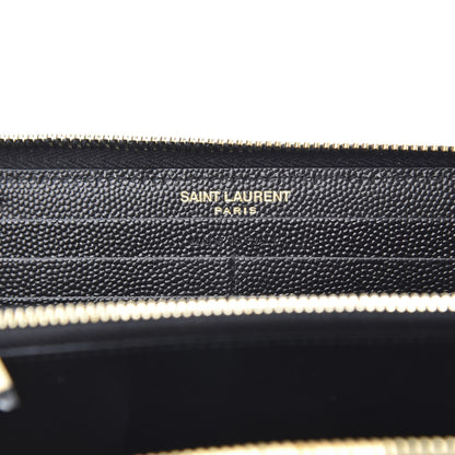 Saint Laurent Grain De Poudre Matelasse Chevron Monogram Zip Around Wallet Black 6 of 8