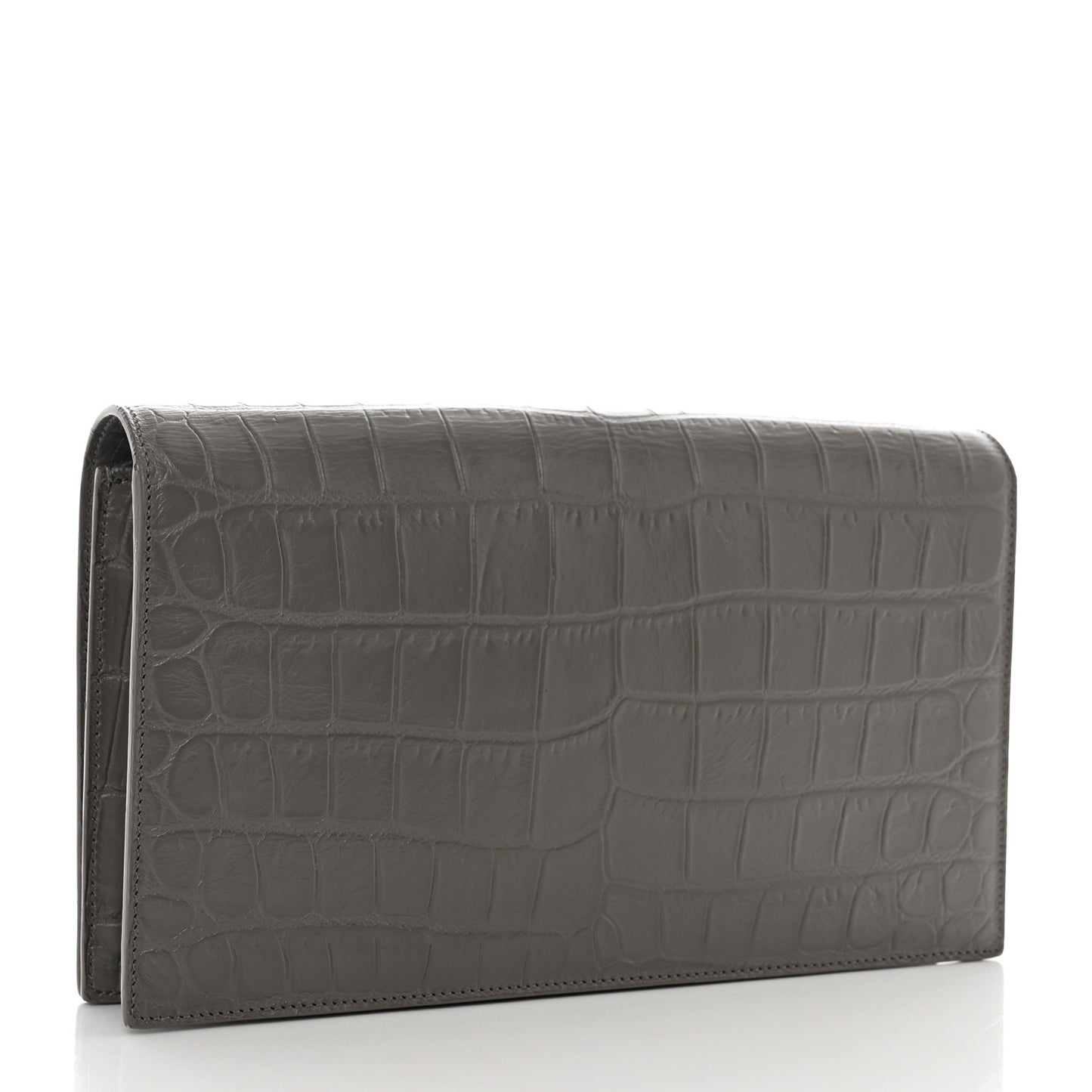 Croc Embossed Calfskin Classic Kate Monogram Clutch Fog