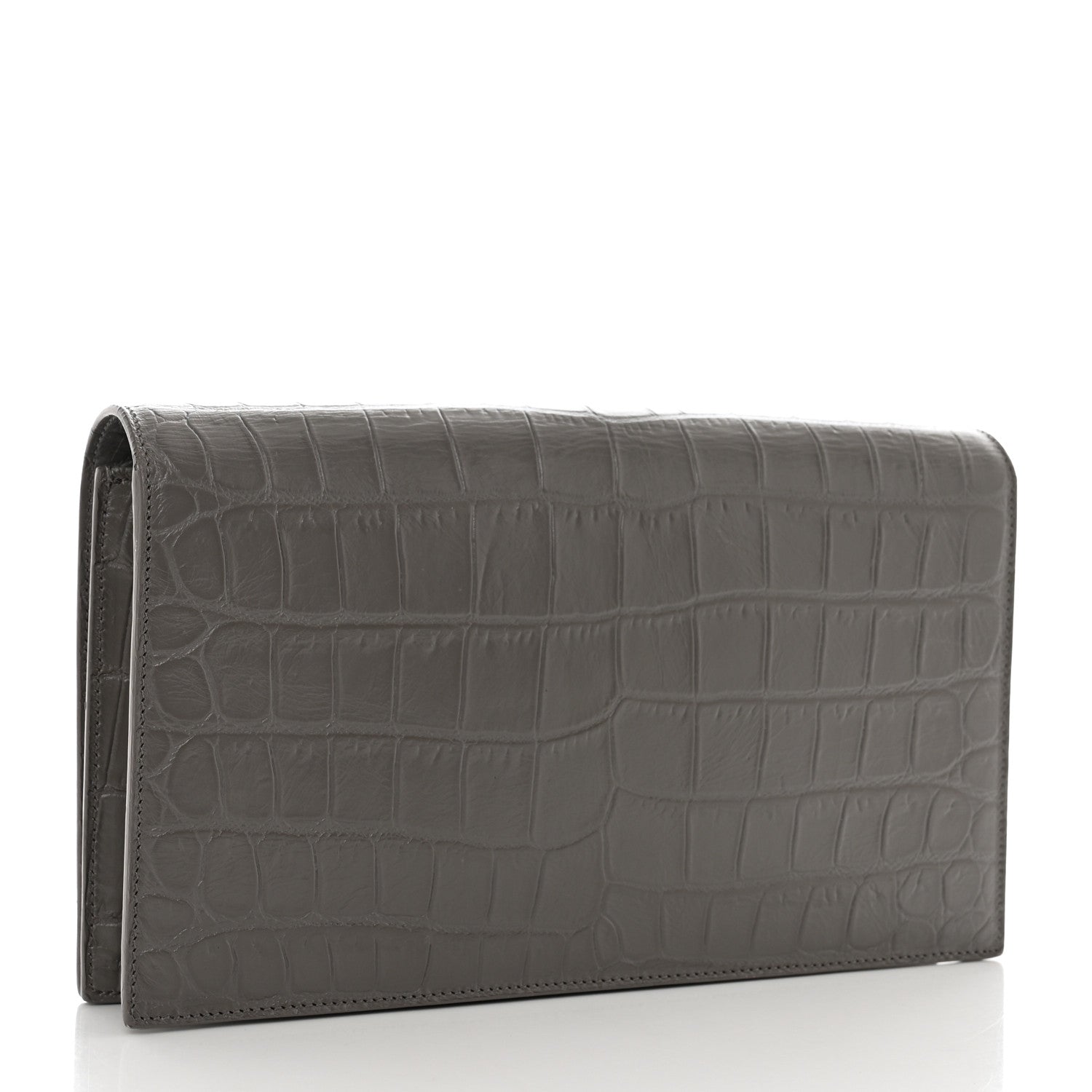Saint Laurent Croc Embossed Calfskin Classic Kate Monogram Clutch Fog 3 of 8