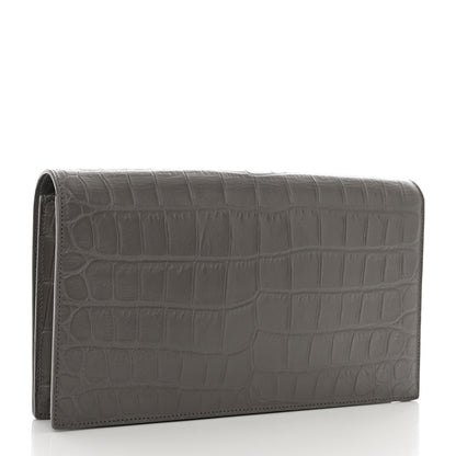 Saint Laurent Croc Embossed Calfskin Classic Kate Monogram Clutch Fog 3 of 8