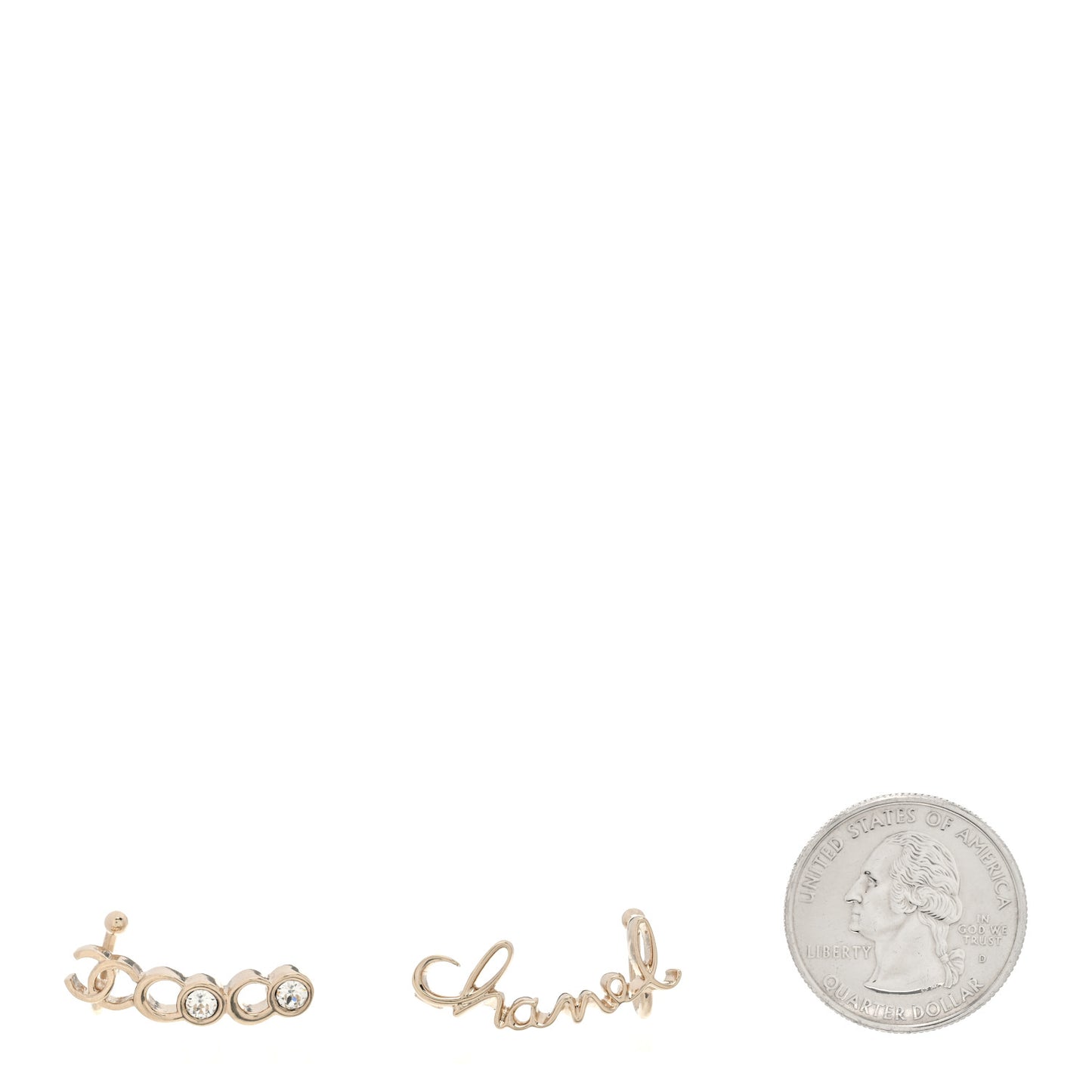Metal Crystal Coco Script CC Climber Earrings Gold