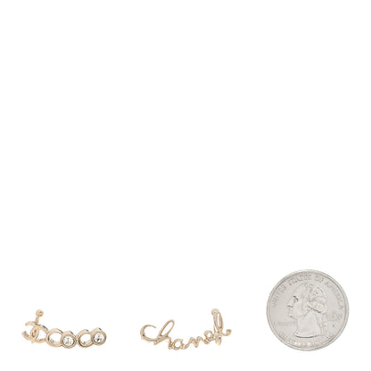 Chanel Metal Crystal Coco Script CC Climber Earrings Gold 2 of 5