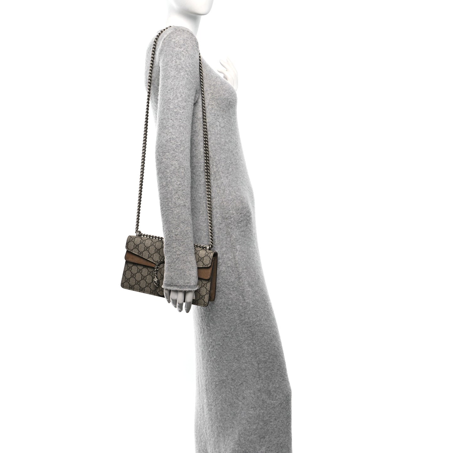 GG Supreme Monogram Suede Crystal Small Dionysus Shoulder Bag Beige Ebony Taupe