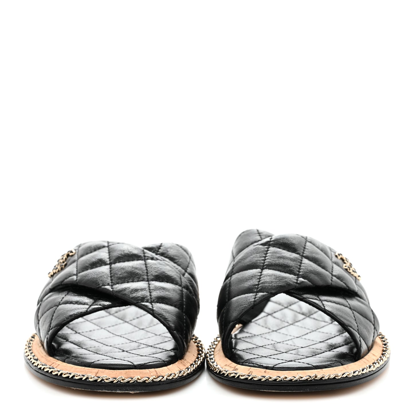 Lambskin Quilted Chain CC Sandals 40.5 Black