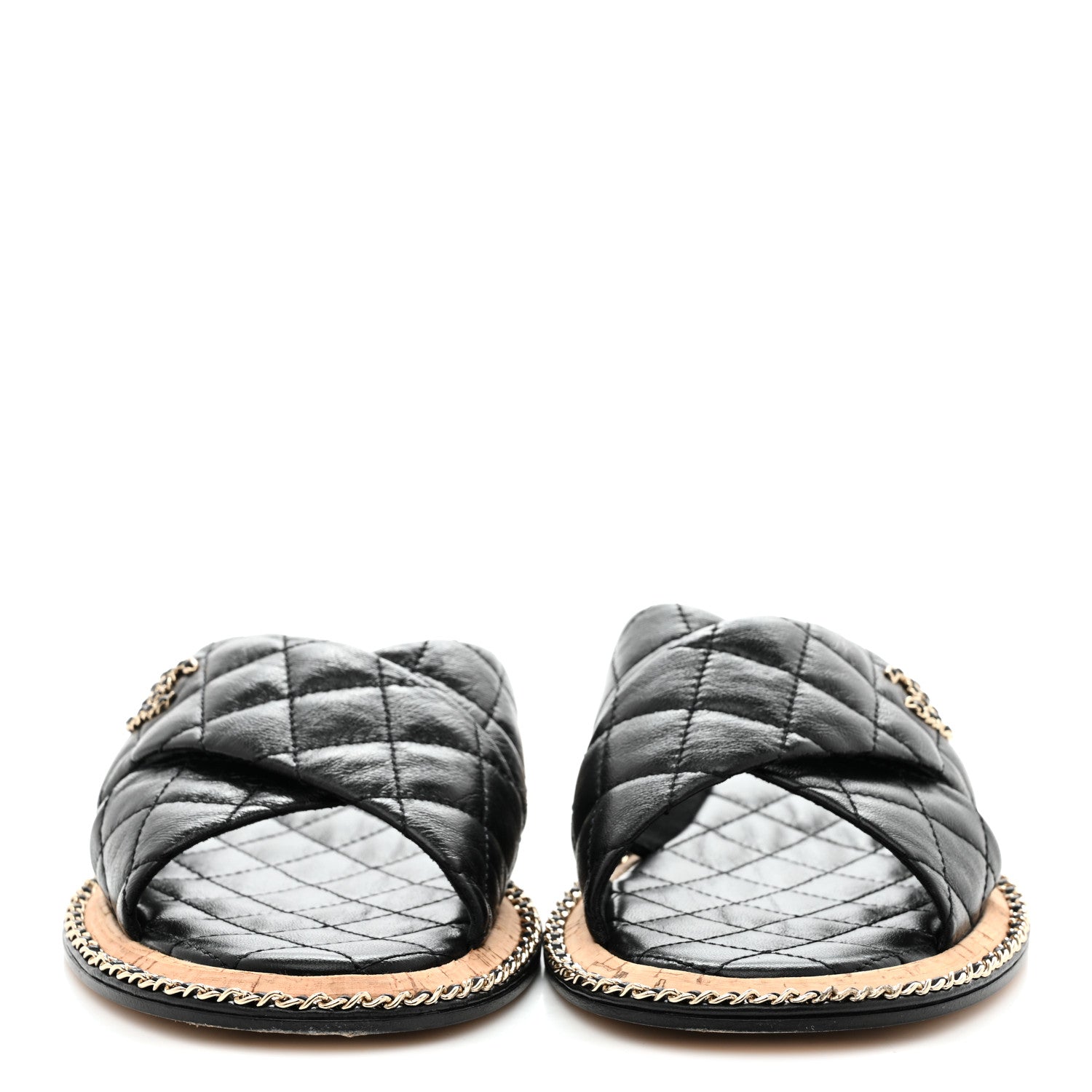 Chanel Lambskin Quilted Chain CC Sandals 40.5 Black 3 of 9