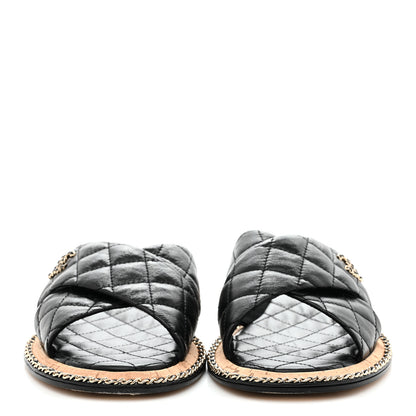 Chanel Lambskin Quilted Chain CC Sandals 40.5 Black 3 of 9