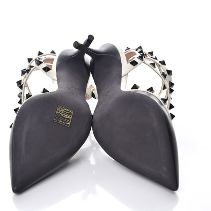 Valentino Garavani Nappa Rockstud Ankle Strap Low Heel Pumps 36 Black Ivory 5 of 8