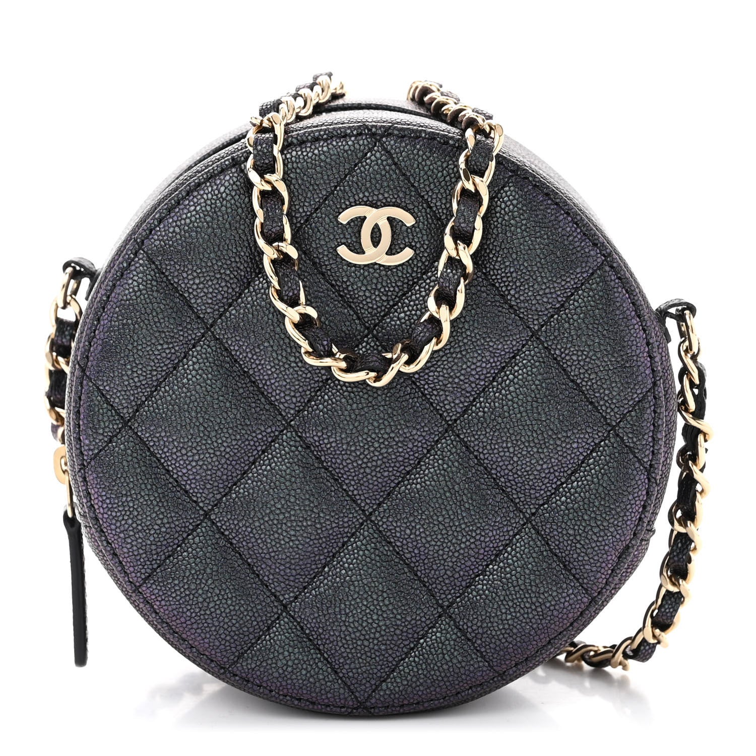 Chanel Iridescent Caviar Quilted Round Clutch With Chain Black 1 of 10