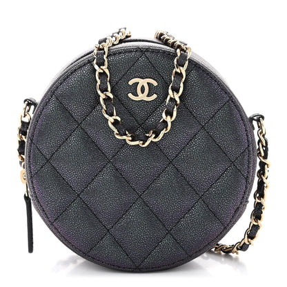 Chanel Iridescent Caviar Quilted Round Clutch With Chain Black 1 of 10