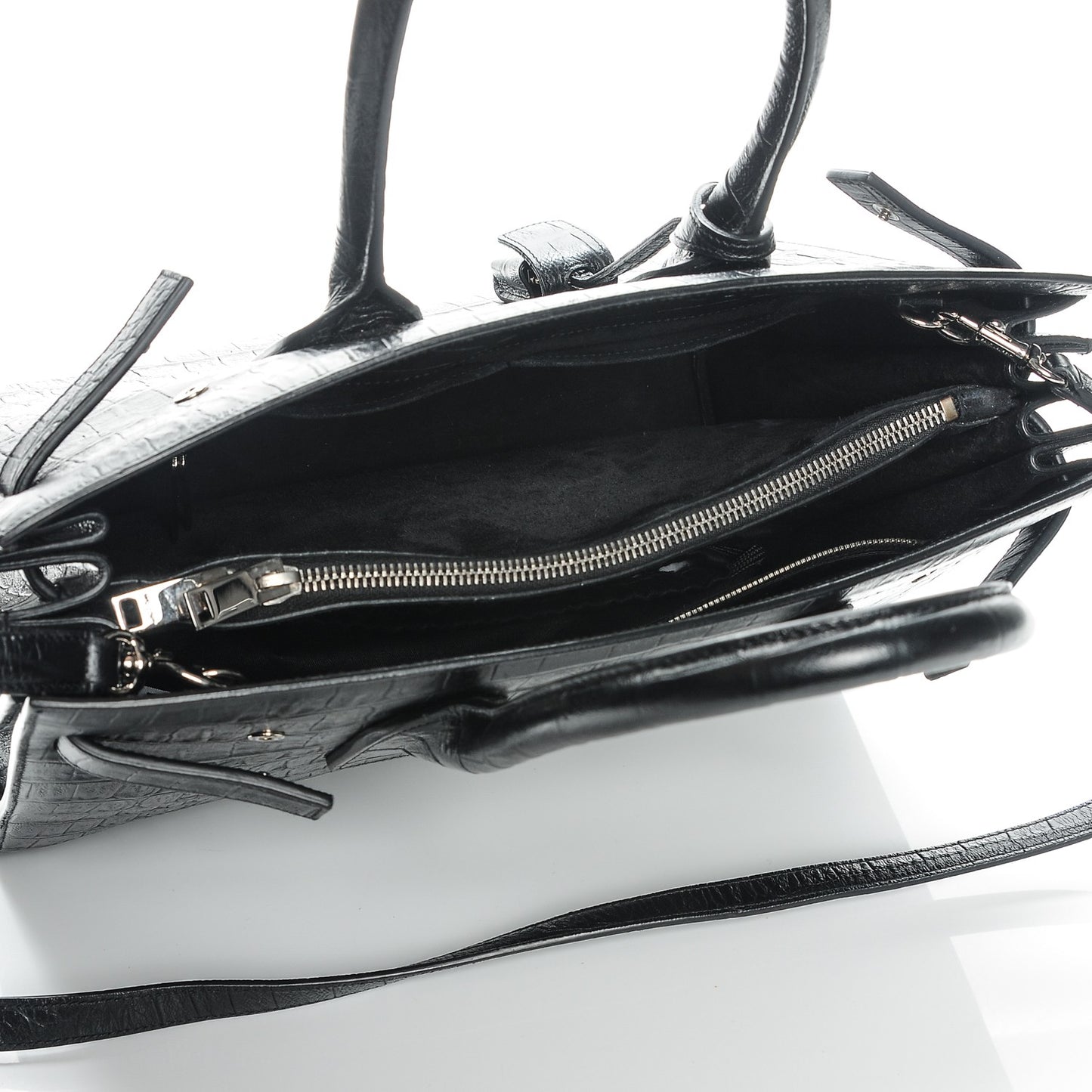 Calfskin Crocodile Embossed Small Sac de Jour Black
