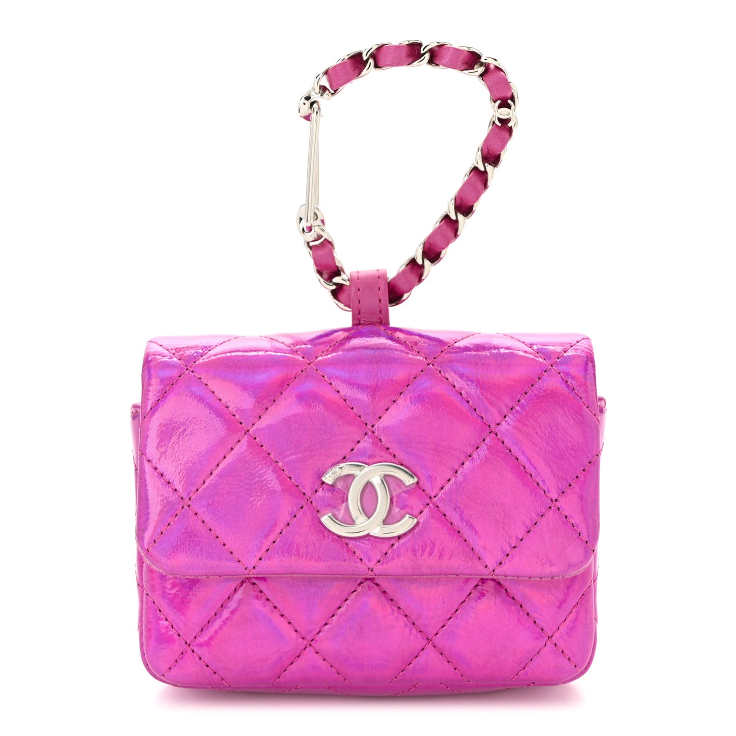 Patent Lambskin Quilted CC Hook Card Holder Pink