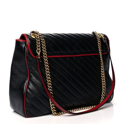 Gucci Vintage Effect Calfskin Matelasse Diagonal Large Torchon GG Marmont Shoulder Bag Black Romantic Cherry 2 of 9