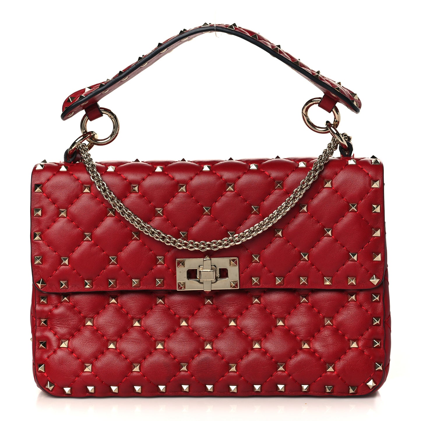 Nappa Medium Rockstud Spike Shoulder Bag Rosso Valentino