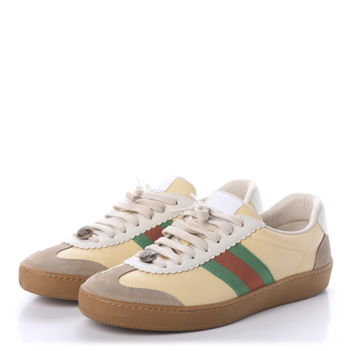 Calfskin Suede Web Womens G74 Sneakers 39.5 Oatmeal Burro New Mystic White
