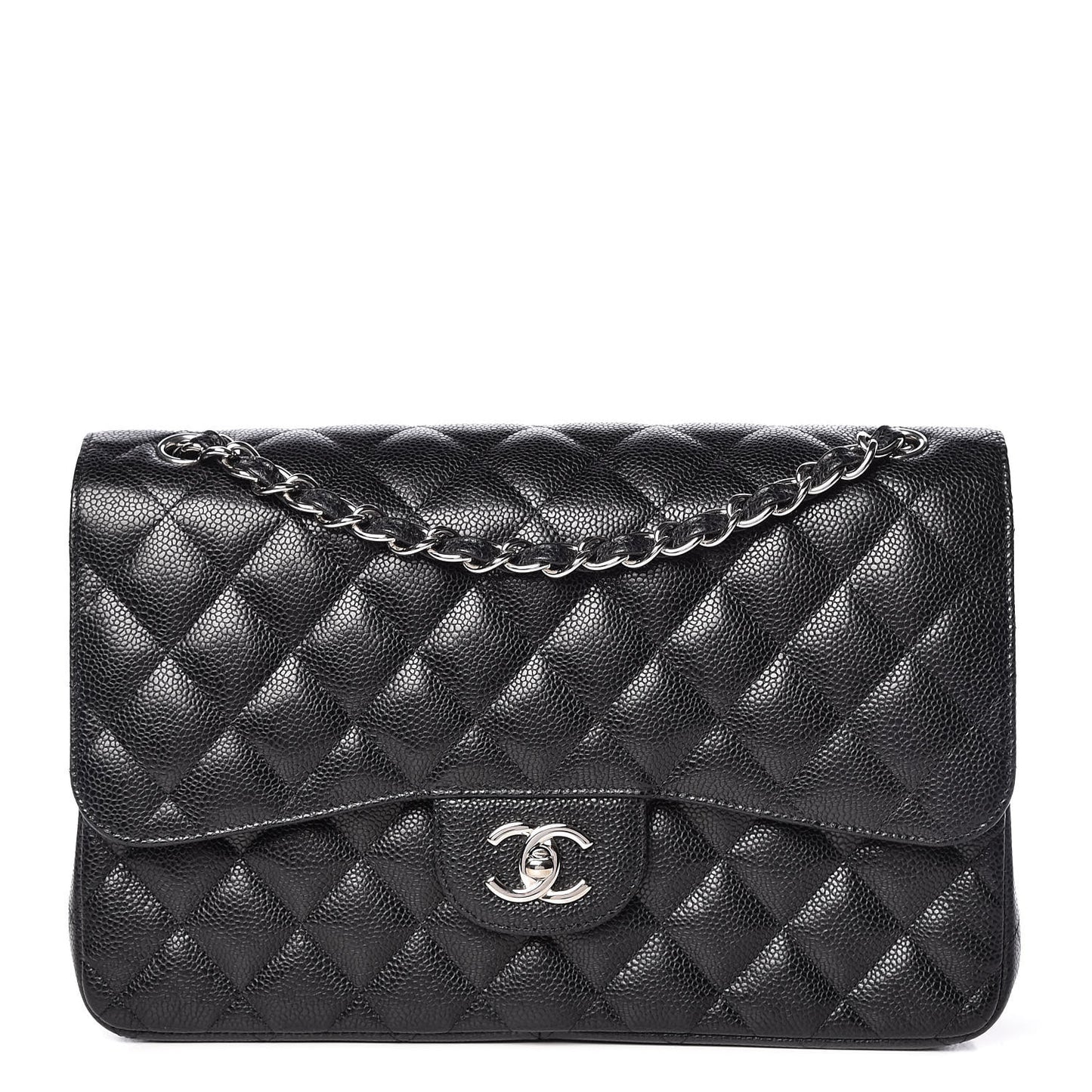 Caviar Quilted Jumbo Double Flap Black