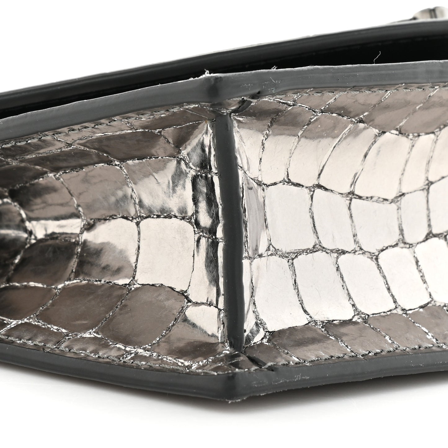 Metallic Embossed Crocodile Loubi54 Crossbody Clutch Silver