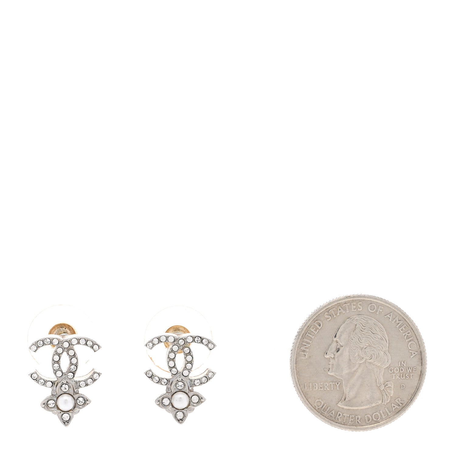 Chanel Crystal Pearl Flower CC Earrings Silver 2 of 6