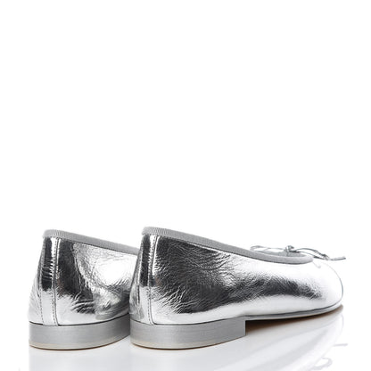 Chanel Metallic Calfskin Cap Toe CC Ballerina Flats 36.5 Silver 4 of 9