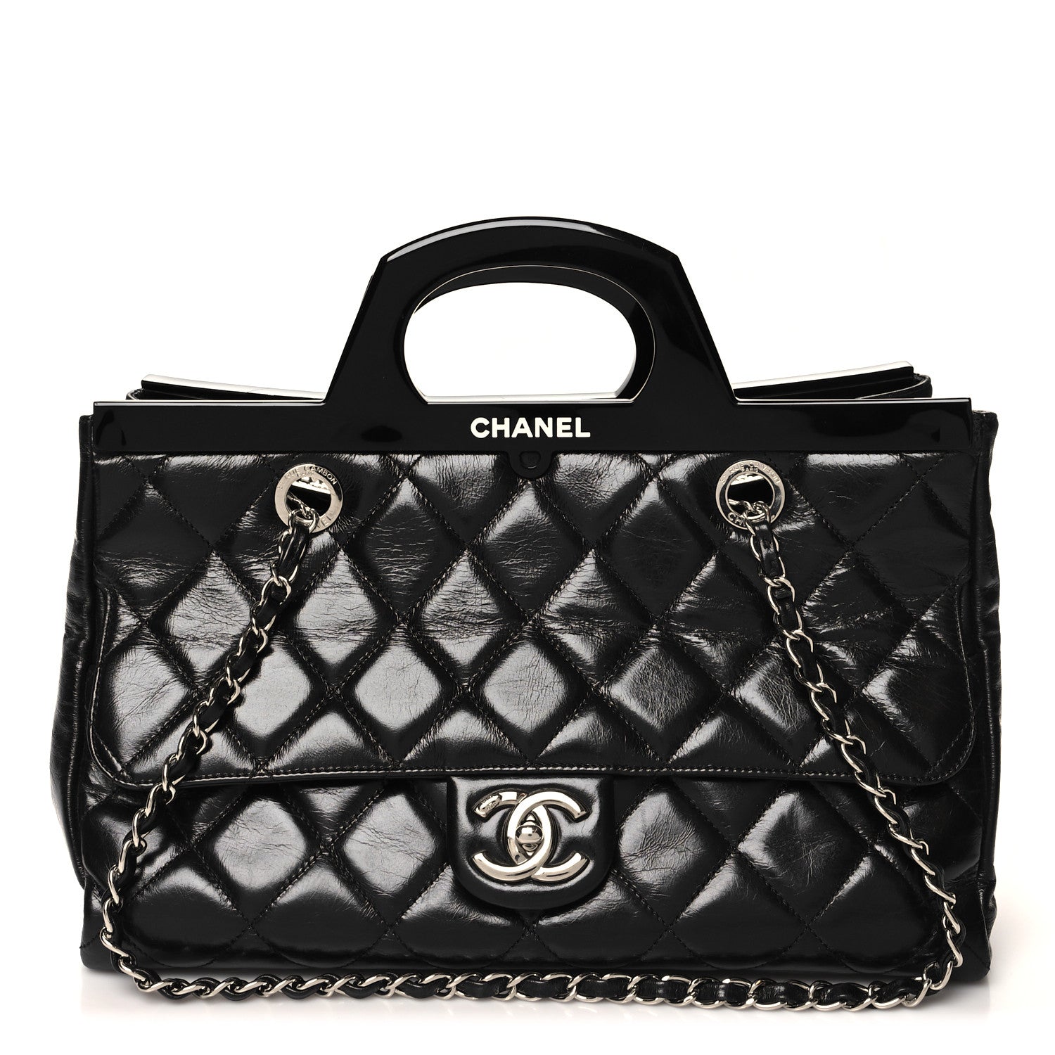Chanel Glazed Calfskin Quilted Small CC Delivery Tote Black 1 of 11