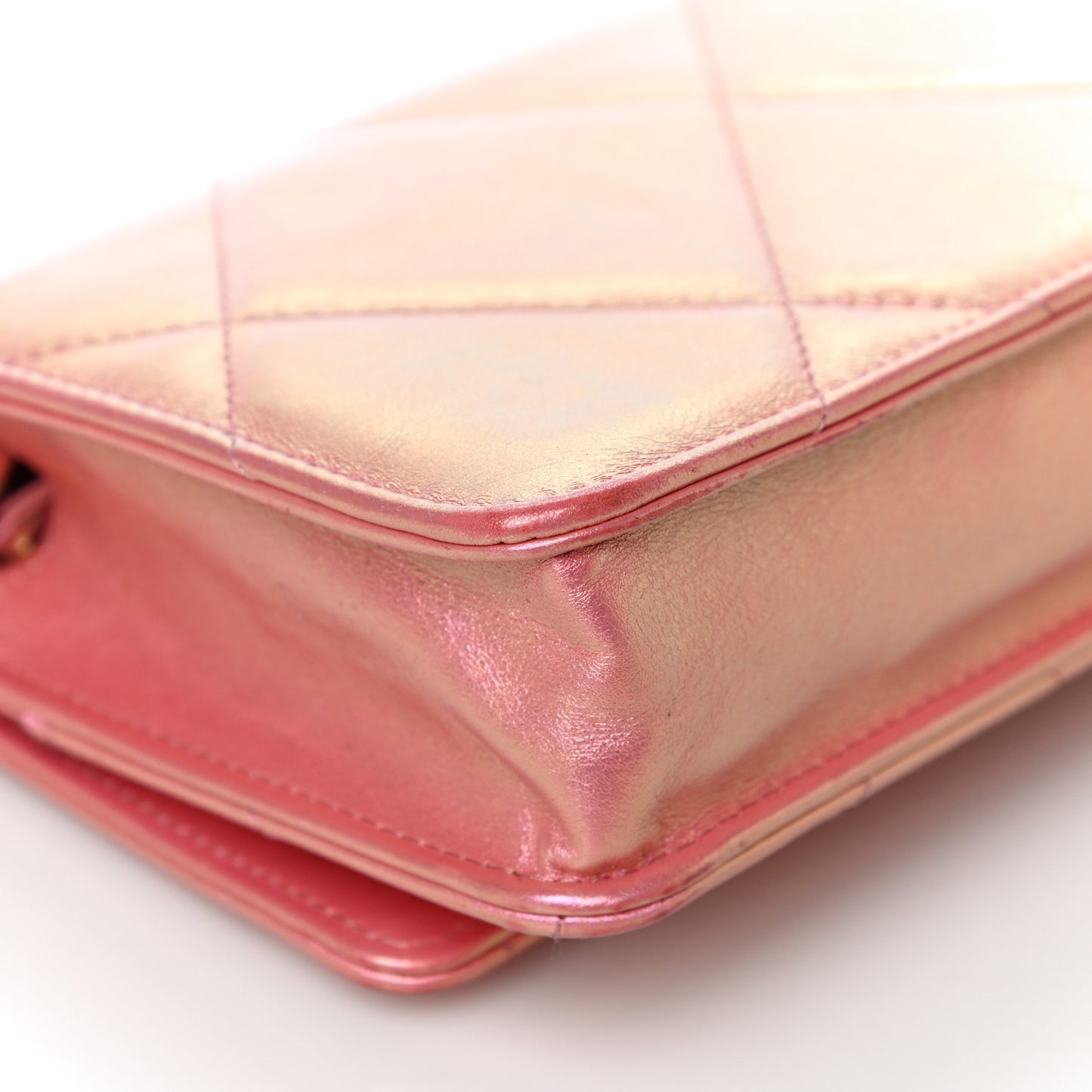 Iridescent Calfskin Quilted Chanel 19 Wallet On Chain WOC Pink