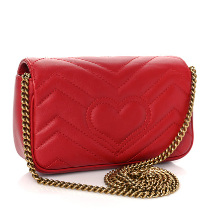 Gucci Calfskin Matelasse Super Mini GG Marmont Shoulder Bag Hibiscus Red 3 of 9