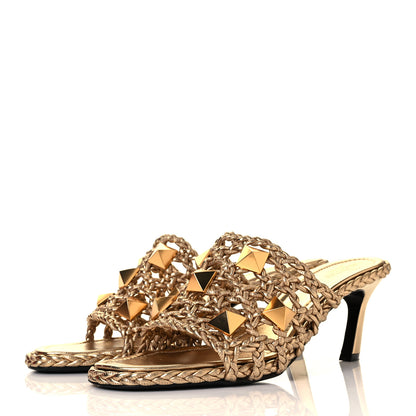 Valentino Garavani Metallic Nappa Woven Roman Stud 65mm Mule Sandals 41 Star Gold 3 of 9