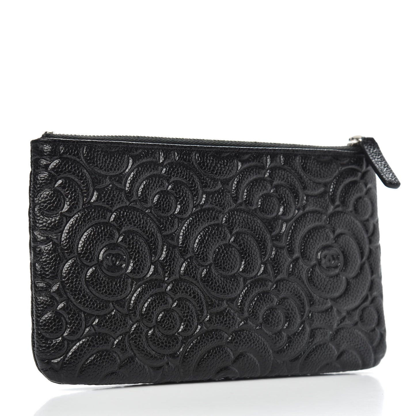 Caviar Camellia Embossed Cosmetic Pouch Black