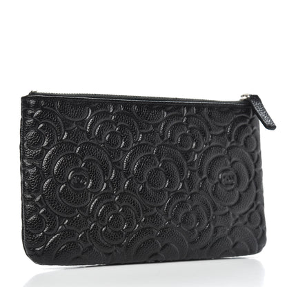 Chanel Caviar Camellia Embossed Cosmetic Pouch Black 3 of 7
