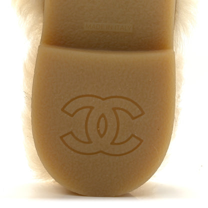 Chanel Suede Shearling CC Cap Toe Mules 40 Beige Black 8 of 10