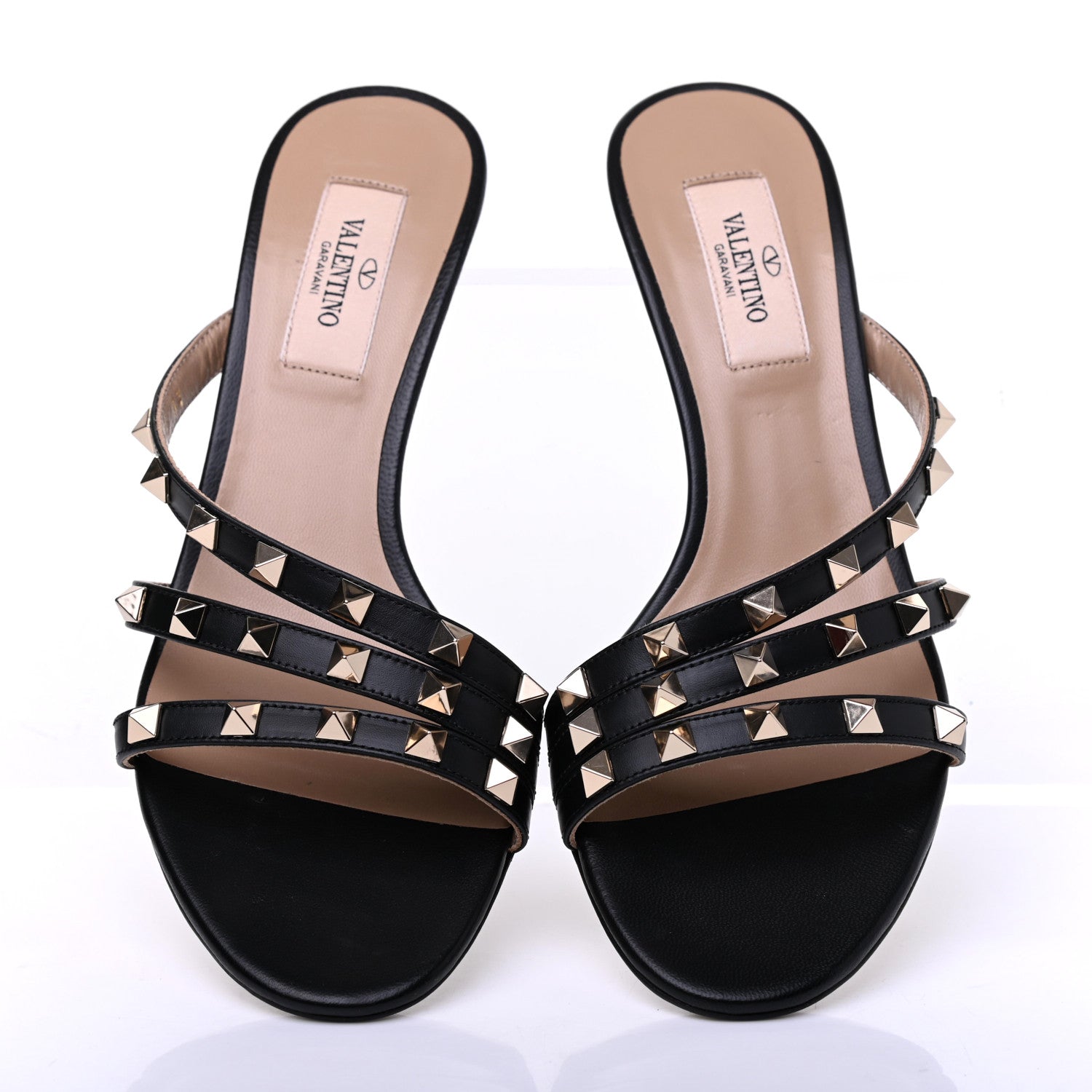 Valentino Garavani Calfskin Rockstud 60mm Slide Sandals 37 Black 5 of 10