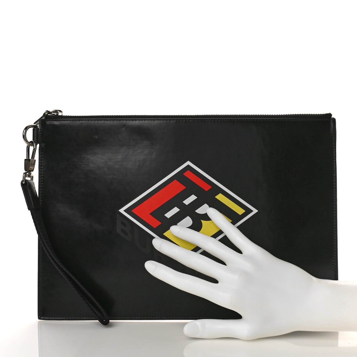 Smooth Calfskin TB Patch Zip Pouch Black Multicolor