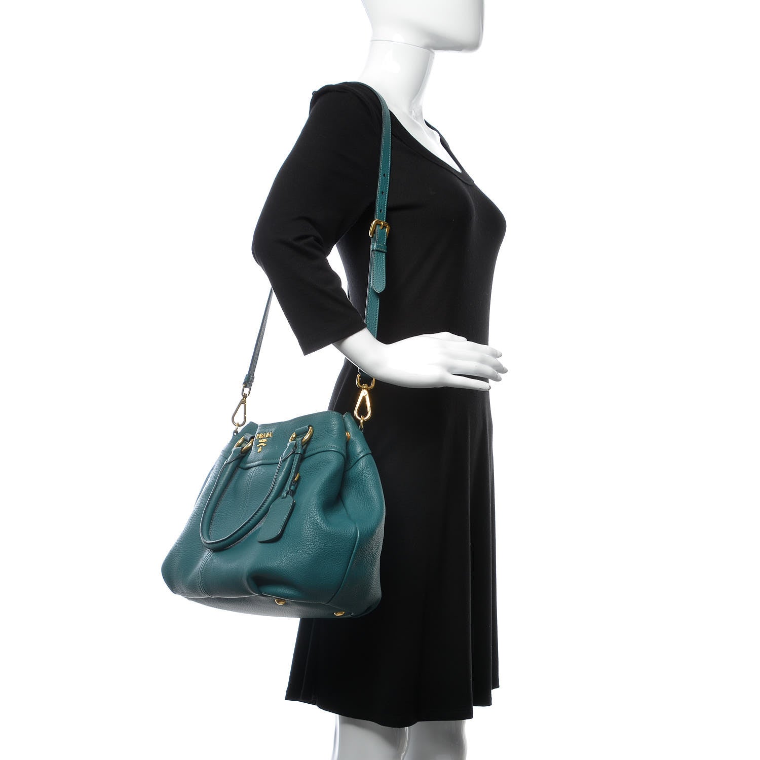 Prada Vitello Daino Shoulder Bag Pavone 2 of 12