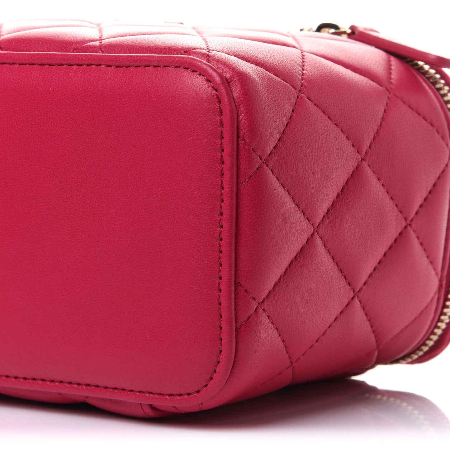 Lambskin Quilted Small Top Handle Vanity Case With Chain Dark Pink