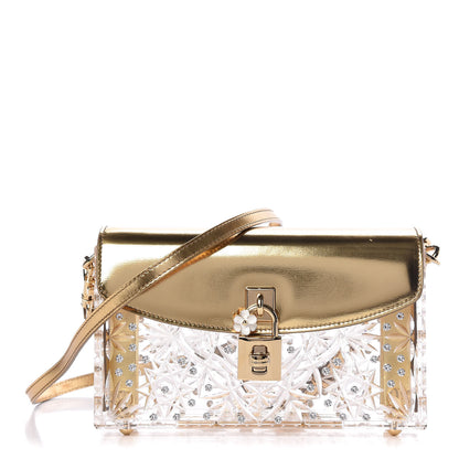Dolce & Gabbana Plexiglass Crystal Embellished Dolce Box Clutch Gold 1 of 11