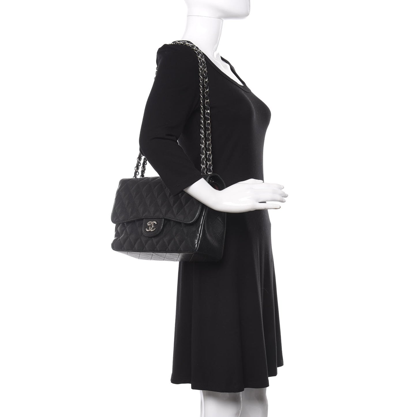 Caviar Quilted Jumbo Double Flap Black
