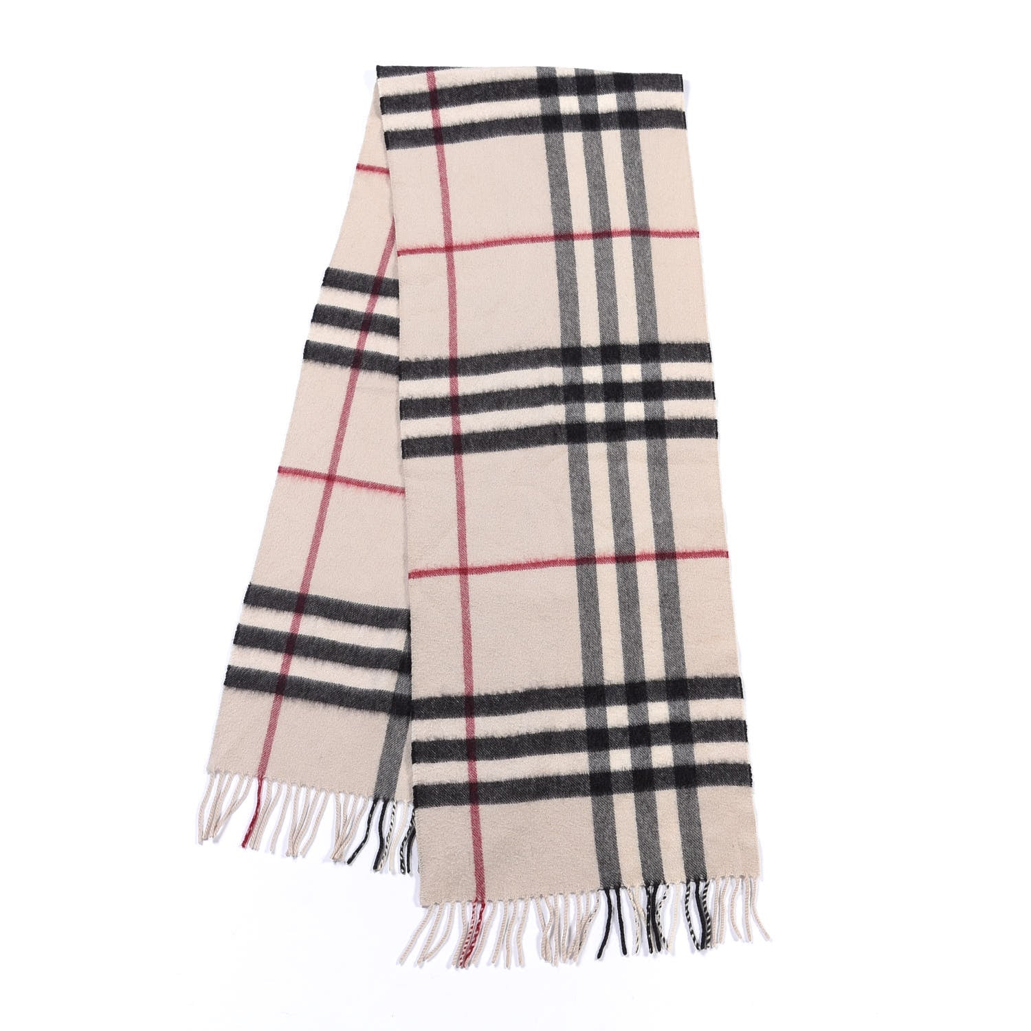 Burberry Cashmere Check Fringe Scarf Stone 2 of 8