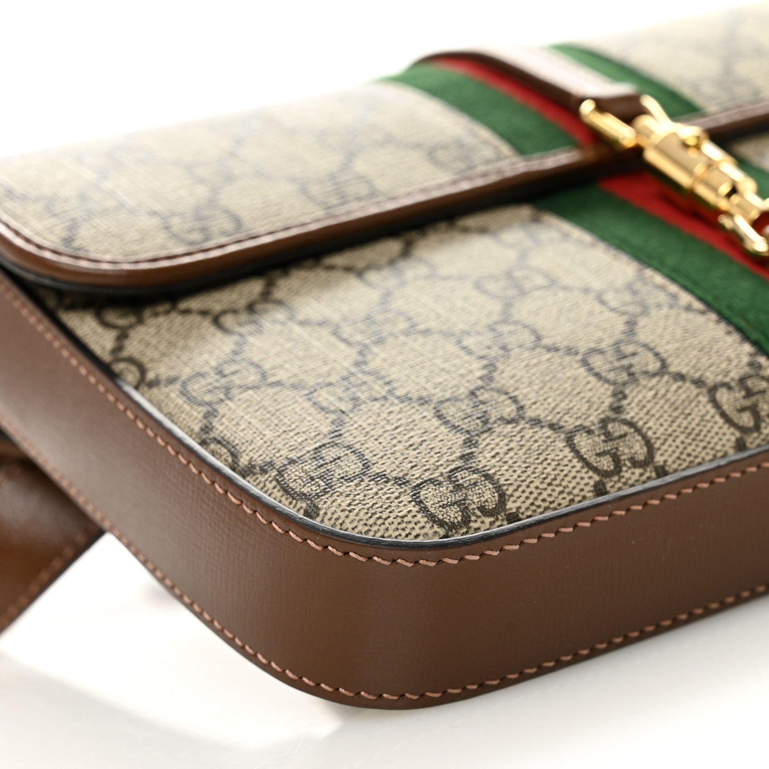 Gucci GG Supreme Monogram Azalea Calfskin Web Jackie 1961 Belt Bag 100 40 Beige Ebony Brown Sugar 9 of 10