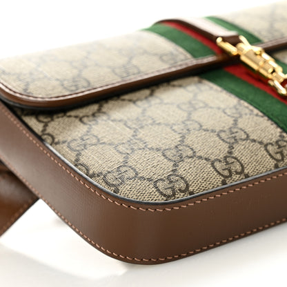 Gucci GG Supreme Monogram Azalea Calfskin Web Jackie 1961 Belt Bag 100 40 Beige Ebony Brown Sugar 9 of 10