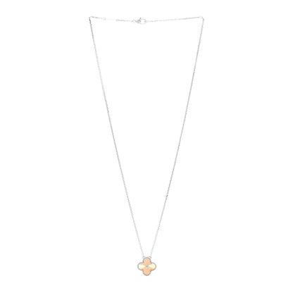 Van Cleef & Arpels 18K White Rose Gold Diamond Guilloche Vintage Alhambra Pendant Necklace 3 of 5