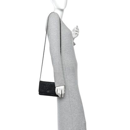 Chanel Lambskin Camellia Embossed Wallet On Chain WOC Black 2 of 15