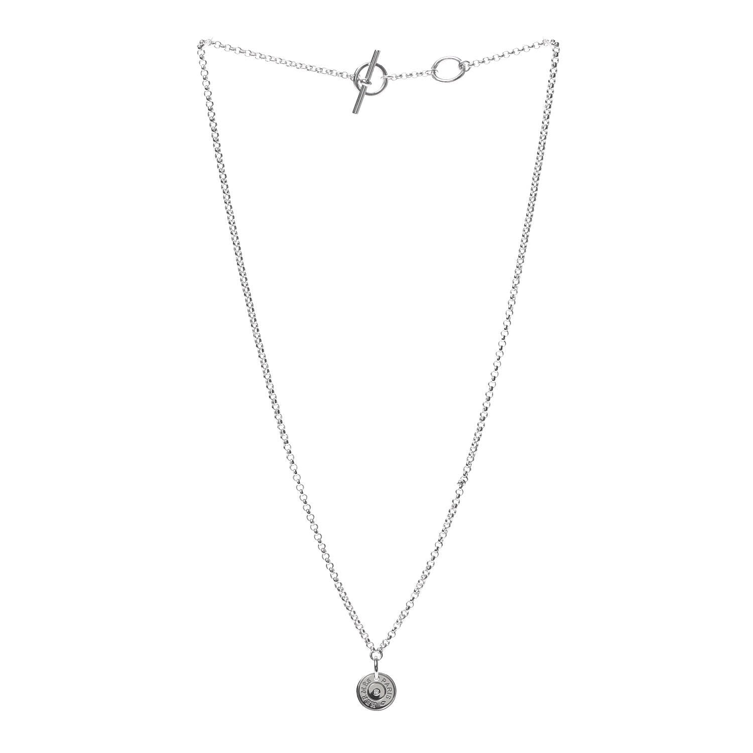 Hermes 18K White Gold Diamond Gambade Clou de Selle Pendant Necklace 3 of 6