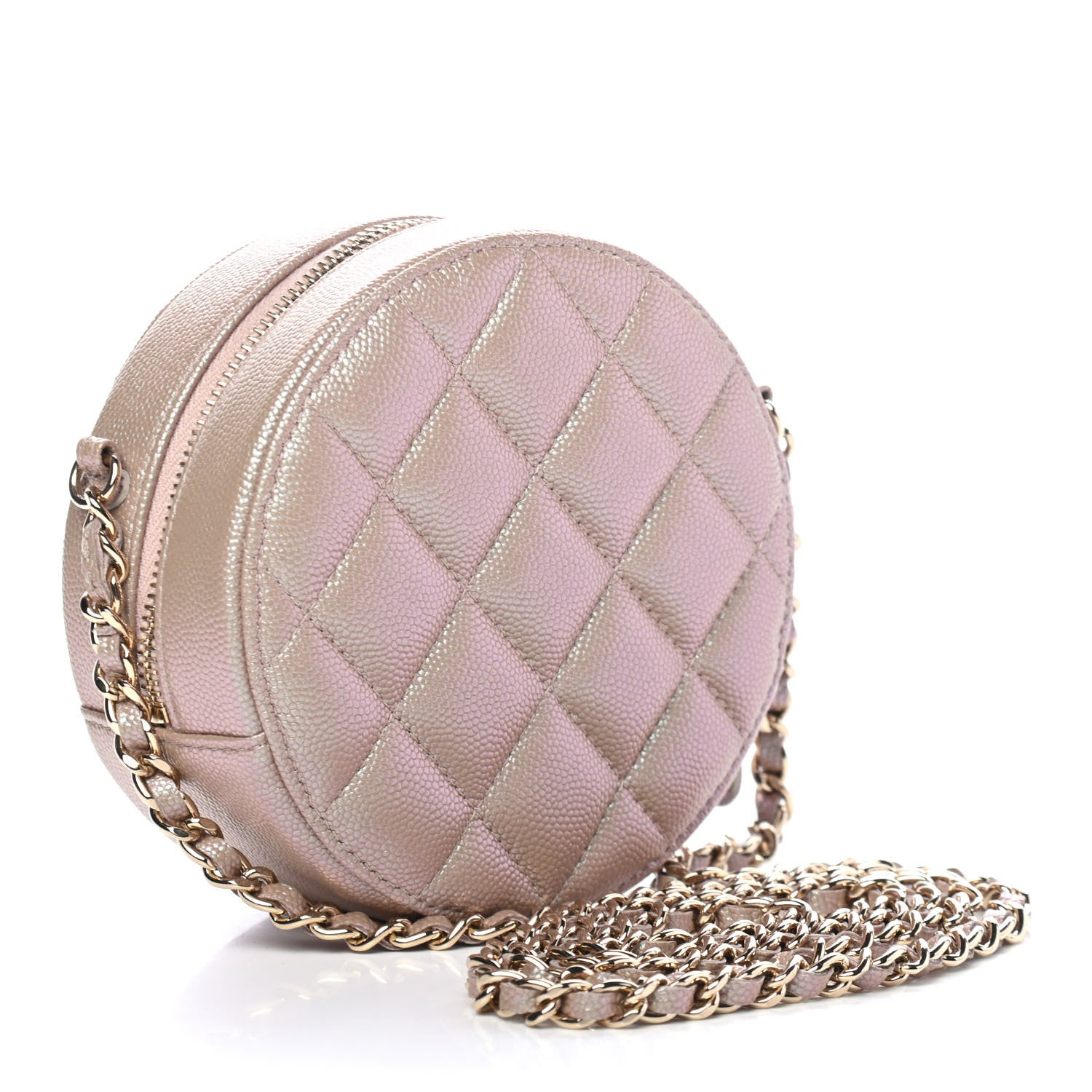 Chanel Iridescent Caviar Quilted Round Clutch With Chain Beige 2 of 4