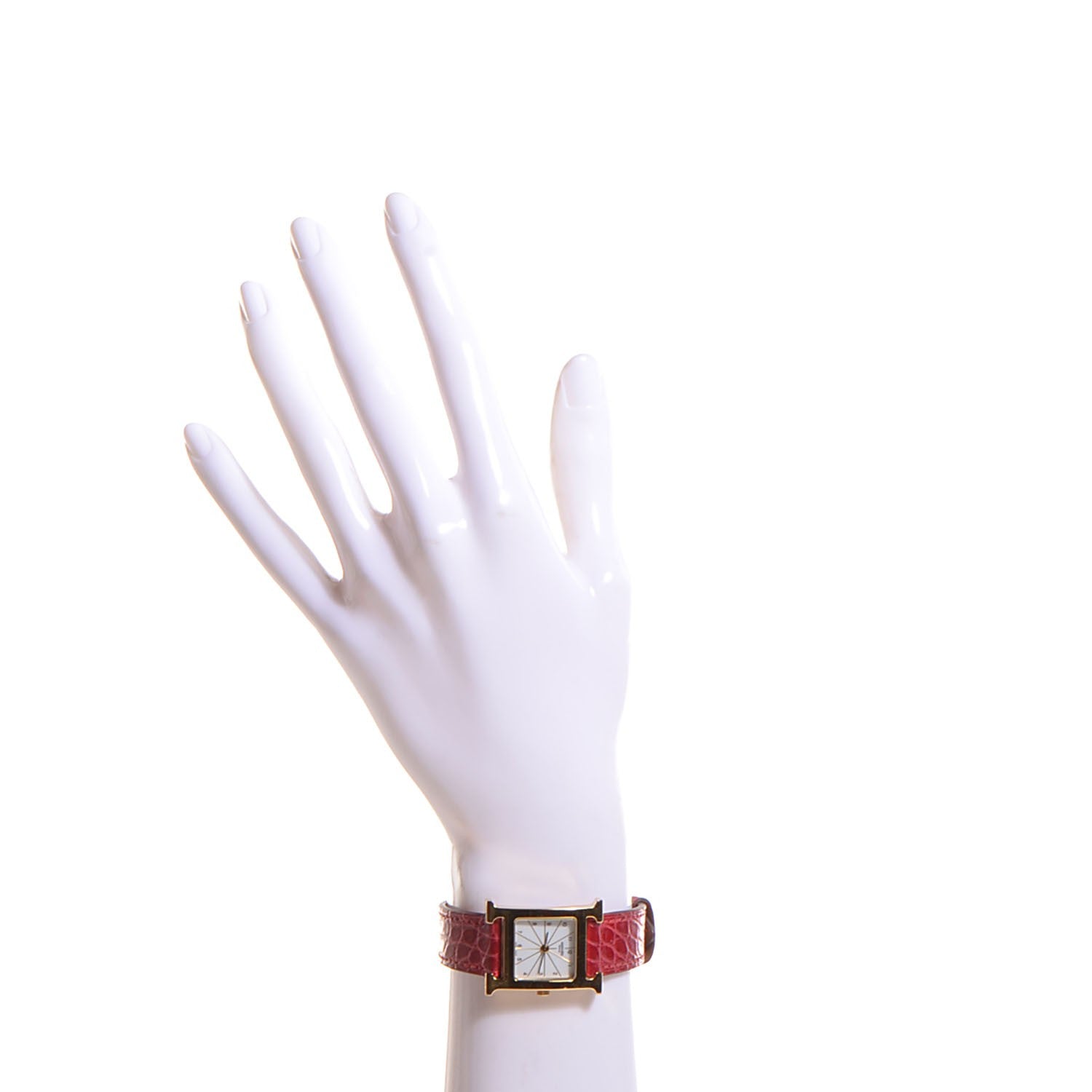 Hermes Stainless Steel Alligator 21mm Heure H Hour Quartz Watch Rouge Casaque 2 of 8