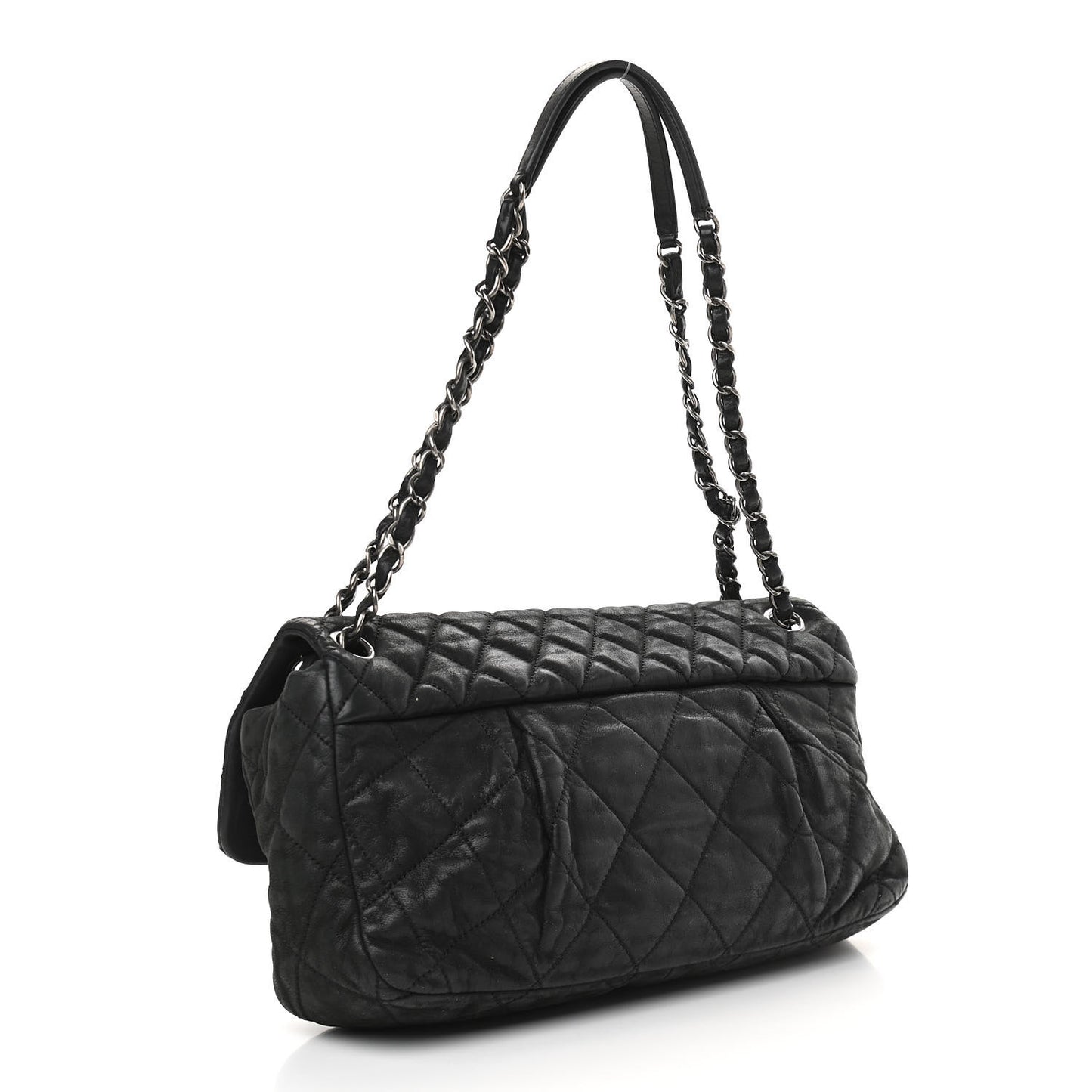 Iridescent Calfskin Large Chic Quilt Flap Black