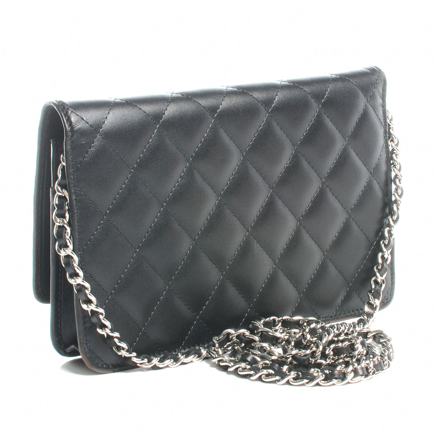 Calfskin Quilted Cambon Wallet On Chain WOC Black