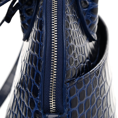 Balenciaga Shiny Calfskin Logo Crocodile Embossed S Ville Top Handle Bag Navy White 13 of 13