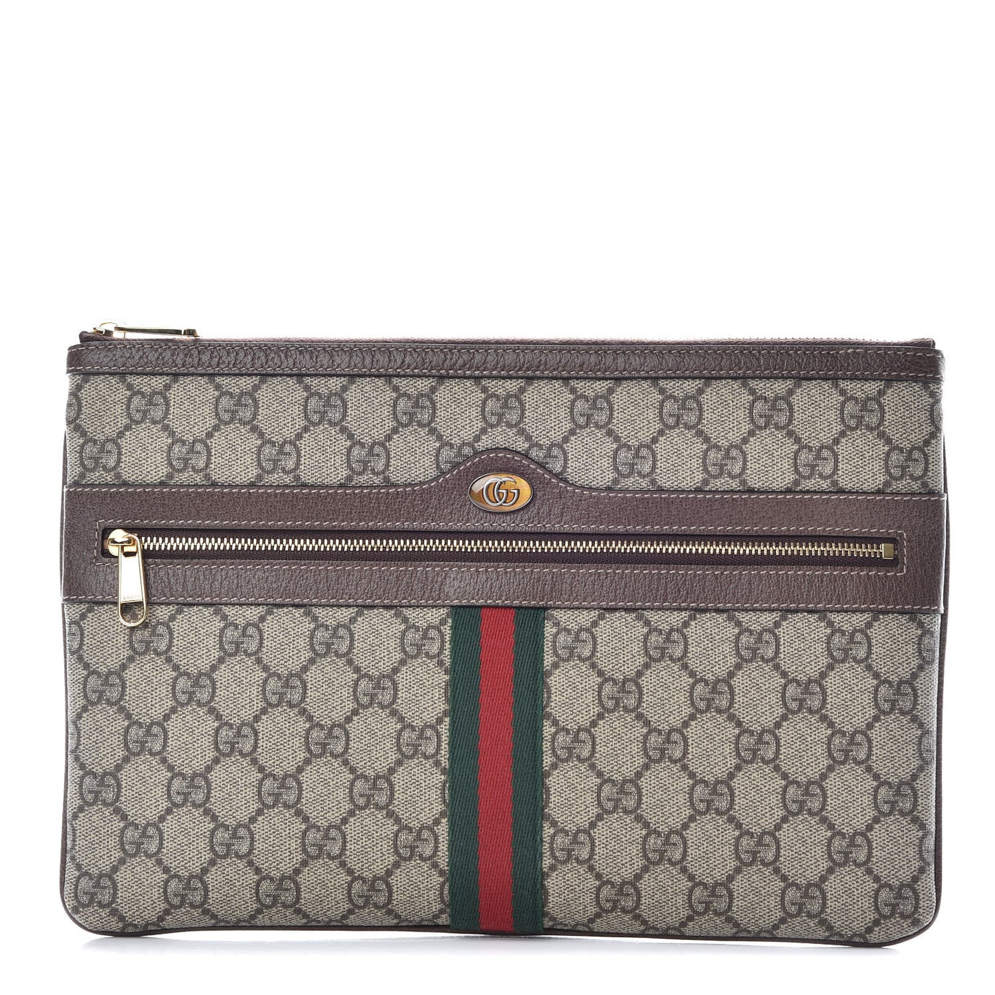 GG Supreme Monogram Large Ophidia Pouch Clutch Brown