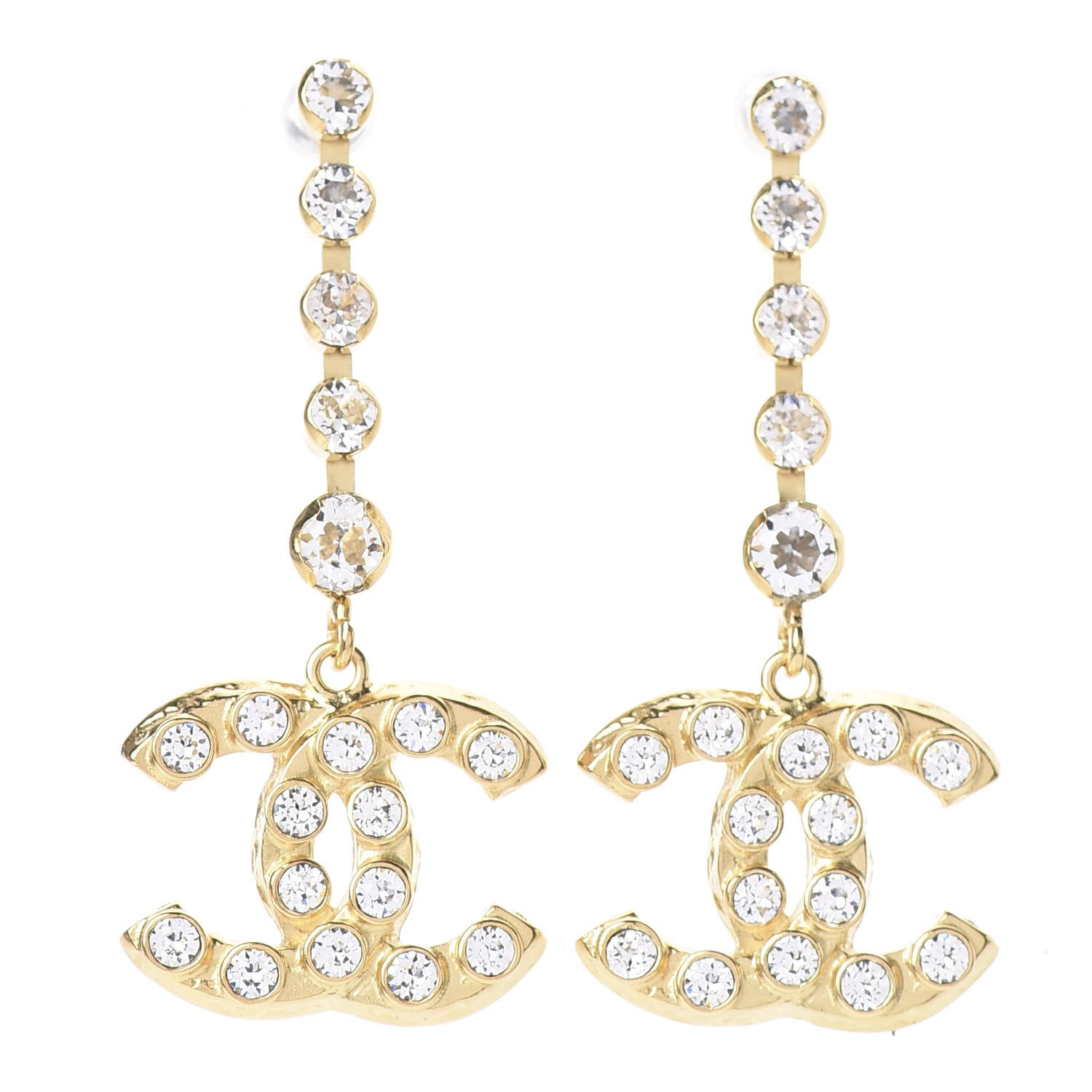 Chanel CC Crystal Drop Earrings Gold 1 of 4