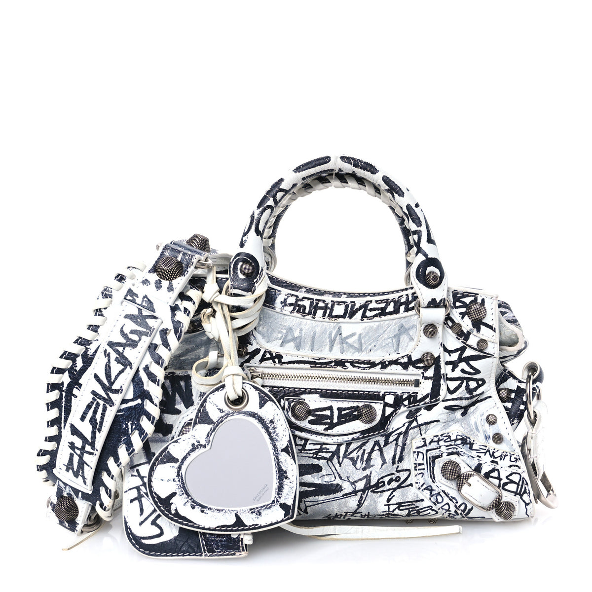 Balenciaga Agneau Arena Graffiti Neo Cagole Handbag XS White Black 3 of 14